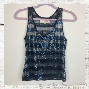Abercrombie & Fitch Blue Striped Sequin Sheer Tank